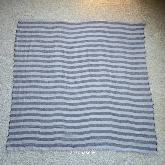 Wool Square Scarf Black & Grey Stripe Lightweight - Picture 2 of 11